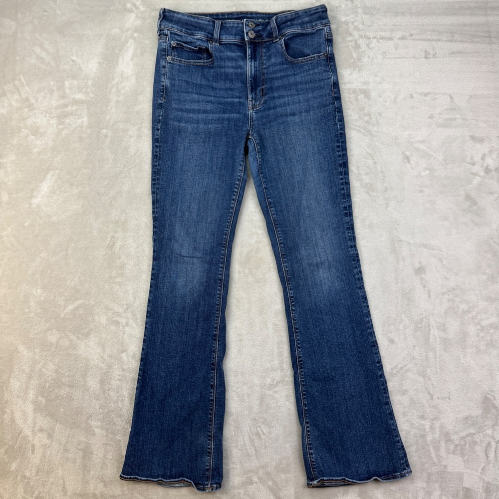 American Eagle Artist Flare‎ Jeans Womens 12 Blue High Rise Super Stretch Boho